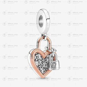 Pandora Heart Padlock Double Dangle Charm|Pendant|Two-tone
